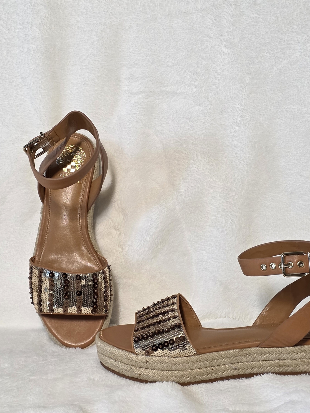 Vince Camuto Kathalia flatform espadrille sandals featuring a sequin-embellished